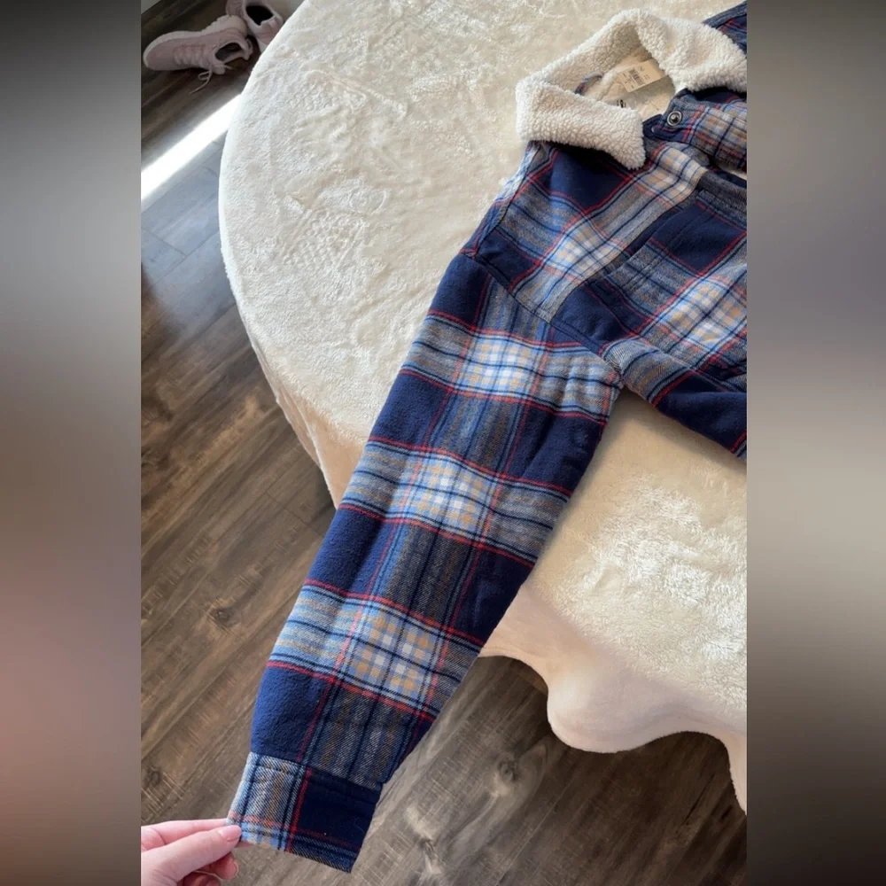 New, Aerie Cropped Plaid Sherpa Jacket - Picture 8 of 16